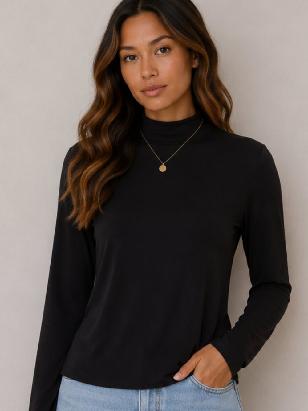 Wilfred Black Mock Neck Long Sleeve Knit Top Size Medium M